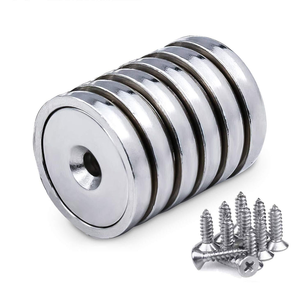 Cup Magnets, 95lbs Holding Force, 1.26 inch D x 0.2 inch H, 6pcs Super Power Round Base Neodymium Rare Earth Magnets with Countersunk Hole, Screws for Home Workplace, Kitchen 6 - LeoForward Australia