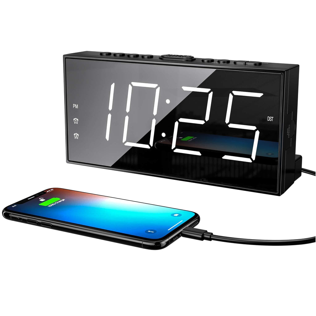 Digital Alarm Clocks for Bedrooms, Loud Dual Alarm Clock for Heavy Sleepers with USB Charger, Snooze, Battery Backup, 7" Large LED Display, Plug in Basic Bedside Clock with Dimmer, Volume 12/24H DST White - LeoForward Australia
