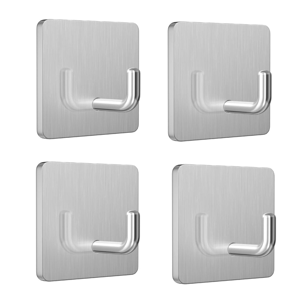  [AUSTRALIA] - Adhesive Hooks Heavy Duty Stick on Wall Towel Hooks , Stainless Steel Wall Hook Door Hooks and Coat Hooks Self Adhesive Holders for Hanging Kitchen Bathroom Home Adhesive Hooks - 4 Pack