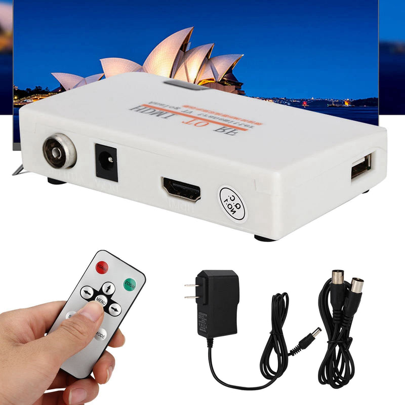  [AUSTRALIA] - Richer-R HDMI to Coax RF Converter Modulator for TV, HDMI to RF Coaxial Converter Adapter Box with Remote Control, Support 480I/480P/576I/576P/720P/720I/1080I/1080P (100-240V)(US) US
