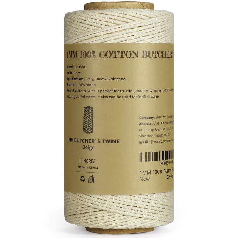  [AUSTRALIA] - TJ.MOREE Butchers Twine, 3Ply 100m/328 1mmThick Feet Food Safe Cotton Cooking Meat Rope String Bakers Twine Fit to Parcel Sausage and Decorate Crafts (White) 1