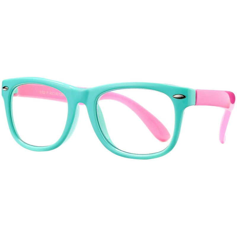 [AUSTRALIA] - Pro Acme Blue Light Blocking Glasses for Kids Boys Girls Unbreakable Frame Computer Glasses Green/Pink 45 Millimeters