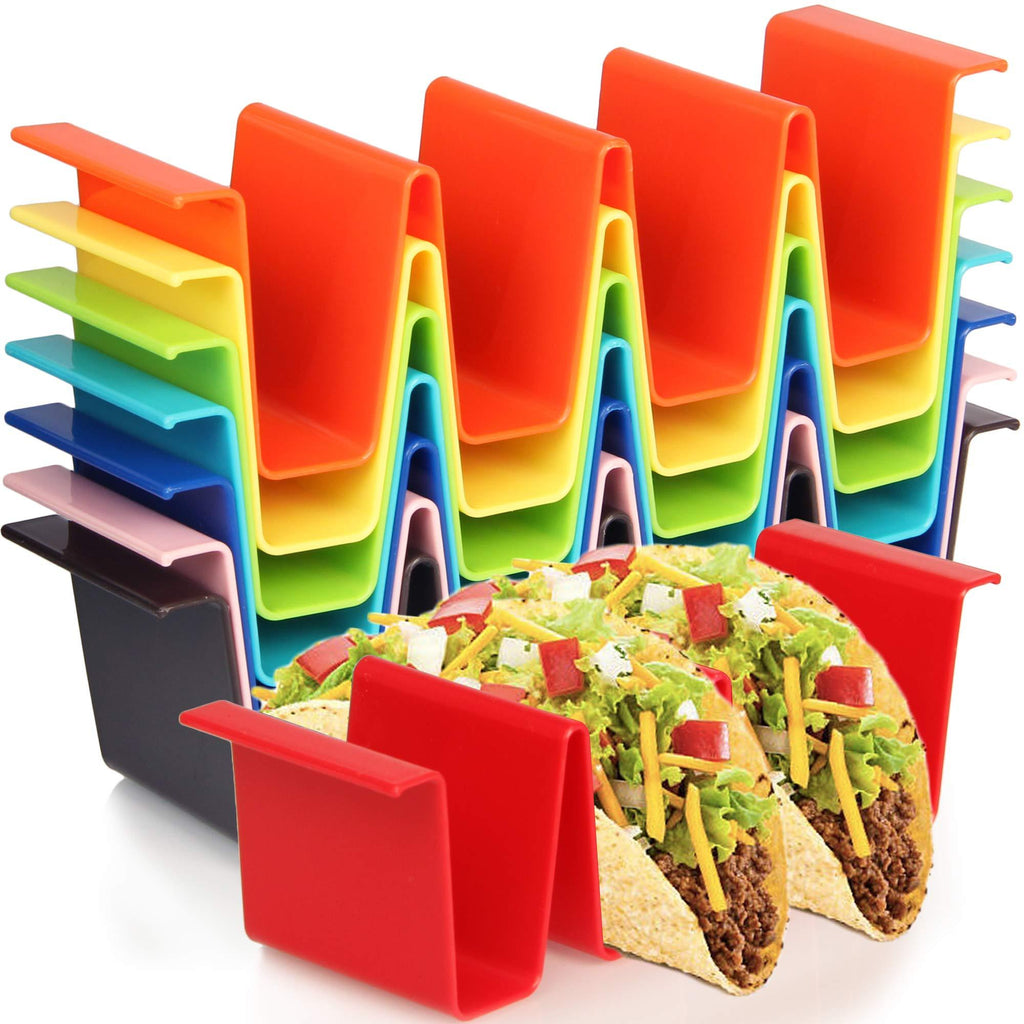  [AUSTRALIA] - Youngever 8 Pack Plastic Taco Holder Stand, Dishwasher Top Rack Safe, Microwave Safe, Set of 8 Assorted Colors (Rainbow) Rainbow