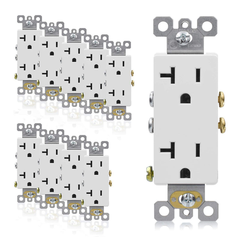 AIDA Decorative Receptacle Outlet, 20Amp 125V Outlets, Residential, 3-Wire, Self-Grounding, UL Listed, White (10 Pack) 20 Amp Outlet None Tamper Resistant - LeoForward Australia