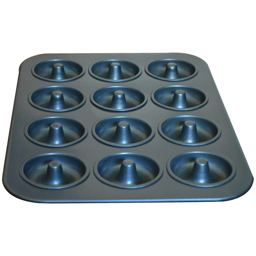  [AUSTRALIA] - Donut Baking Pans, Nonstick 12 Cavity Doughnut Pan , Carbon Steel Donut Mold and Mini Bagel Pan for Baking -Gray Gray