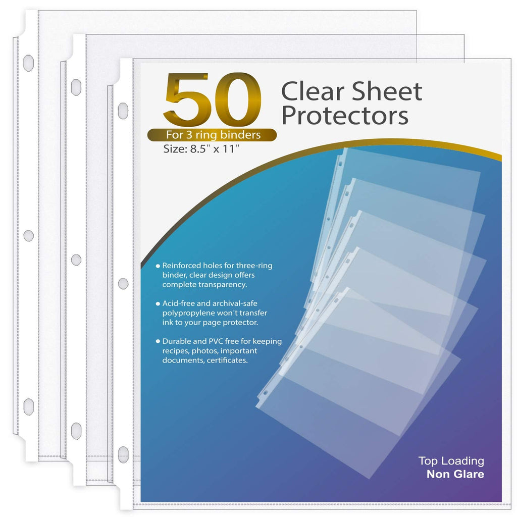  [AUSTRALIA] - KTRIO Sheet Protector 8.5 x 11 inch Non-Glare Clear Page Protectors, Plastic Sleeves for Binders, Paper Protector for 3 Ring Binder Letter Size Top Loading, 50 Pack