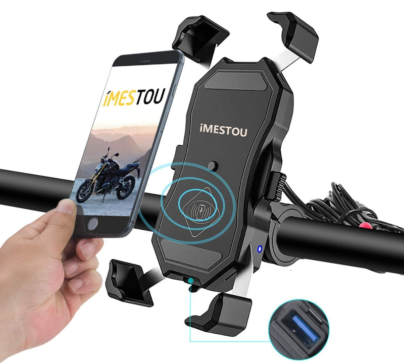  [AUSTRALIA] - Waterproof Motorcycle Phone Holder Wireless Charger and USB 3.0 Quick Charge Phone Mount 2 in 1 360 Rotation Fit 22-32mm Handlebar or Rear-View Mirror 12-24V Vehicles