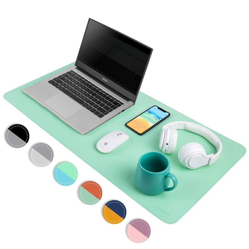 Green/Lake Blue Dual Sided PU Leather Desk Pad, 2021 Upgraded Sewing Laptop Mat, Waterproof Large Mouse Pad, Smooth Writing/Painting Mat Non-Slip Desk Protector/Decoration 31.5"x15.8" (80x40cm) Light Green/Lake Blue - LeoForward Australia