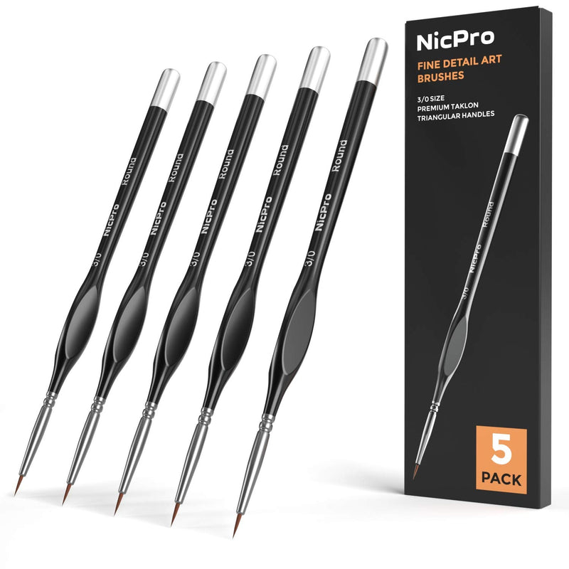  [AUSTRALIA] - Nicpro Detail Paint Brushes 5 PCS Extra Fine Tip 000 Professional Miniature Painting Artist Set Round 3/0 for Micro Watercolor Oil Acrylic Craft Models Rock Army Paint by Number for Adult, Black