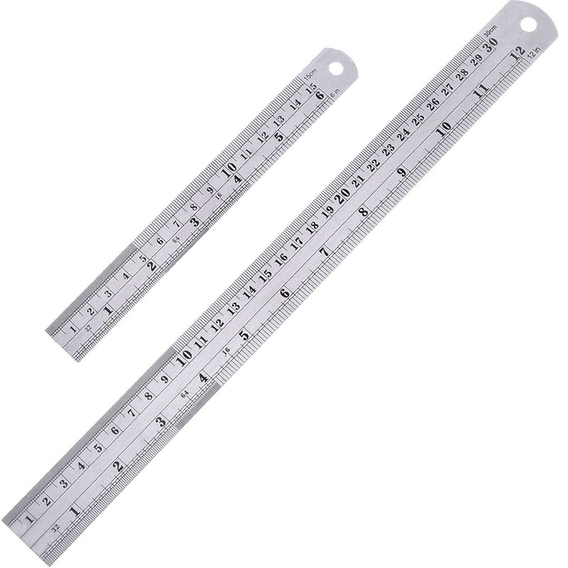  [AUSTRALIA] - 2 Pack Straight Rulers, Stainless Steel 6 and 12 Inches(15 and 30cm) Measuring Ruler Tool