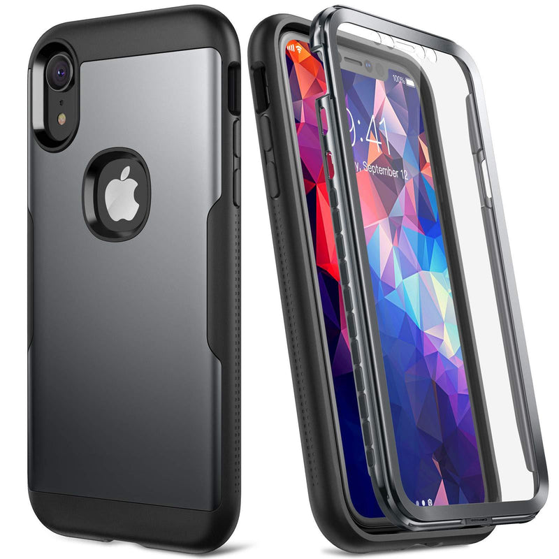 YOUMAKER Metallic Designed for iPhone XR Case, Full Body Rugged with Built-in Screen Protector Slim Fit Shockproof Cover for iPhone XR 6.1 Inch - Black - LeoForward Australia