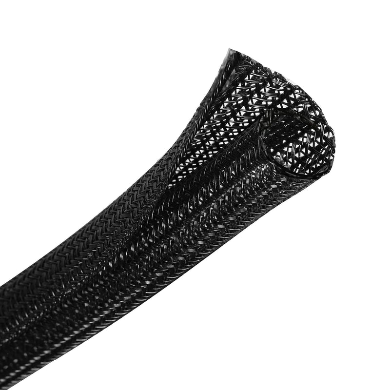  [AUSTRALIA] - CrocSee 25ft - 1/2 inch Braided Cable Management Sleeve Cord Protector - Self-Wrapping Split Wire Loom for TV/Computer/Home Theater/Engine Bay - Black 1/2"-25ft