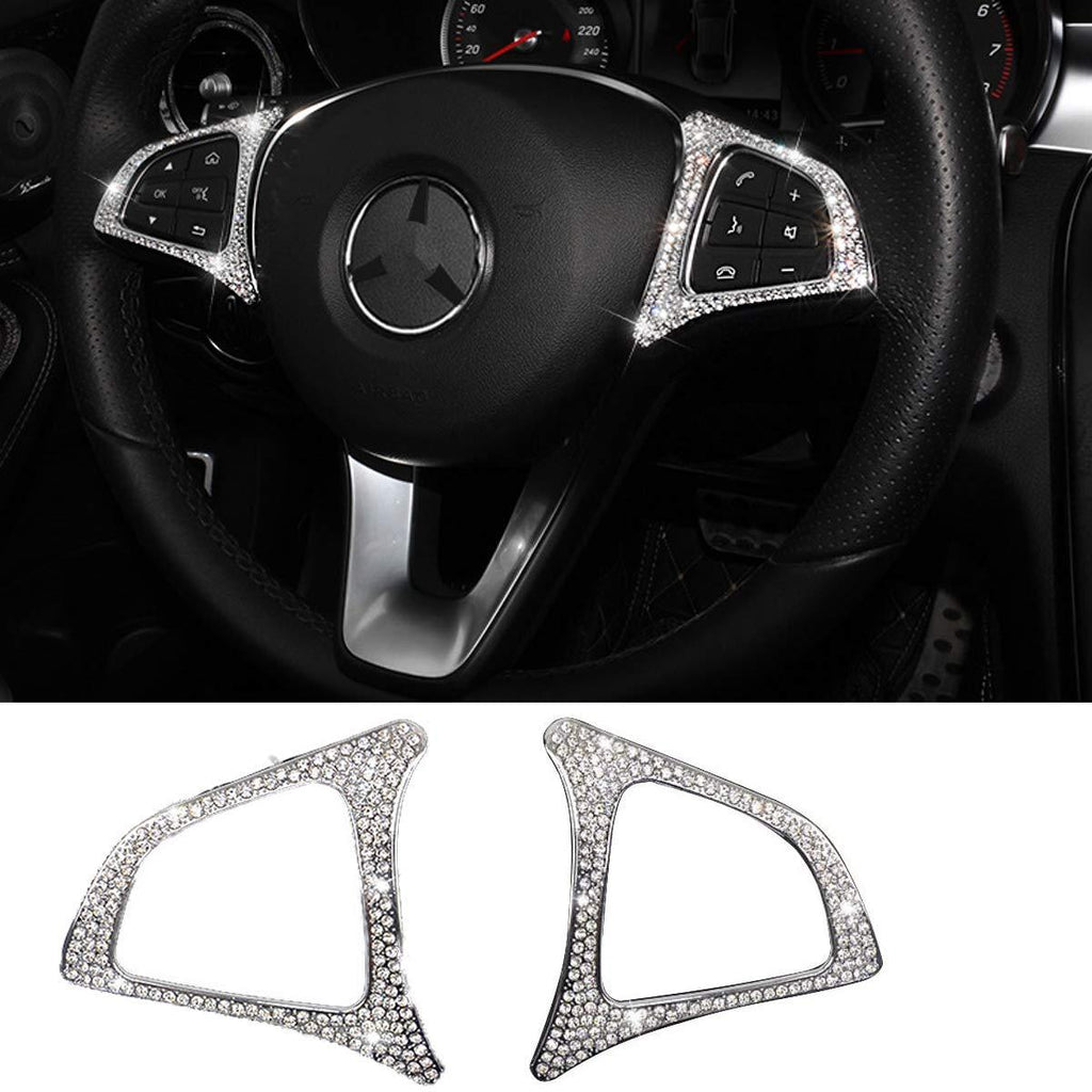 Oritech Bling Crystal Diamond Trim Steering Wheel Switch Button Frame Cover for Mercedes Benz A B C E GLK GLA CLA Class Interior Decorative Sequin - LeoForward Australia