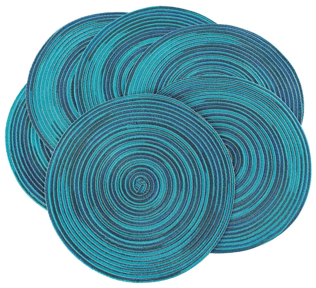  [AUSTRALIA] - Peking Round Placemats Set of 6, Cotton Woven Placemat Heat-Resistant Non-Slip Washable Table Mats for Dining Table 15 Inch Blue 6 PCS