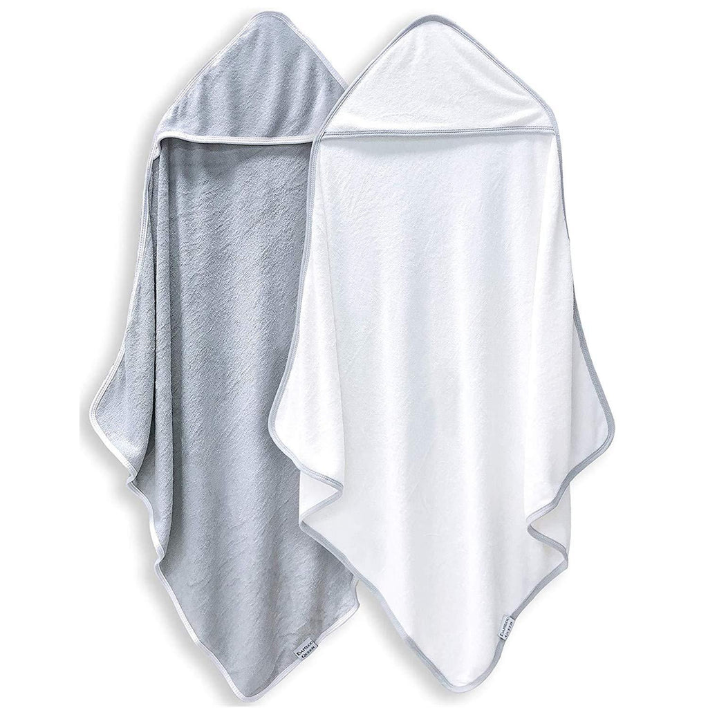 2 Pack Premium Bamboo Baby Bath Towel - Ultra Absorbent - Ultra Soft Hooded Towels for Babies,Toddler,Infant - Newborn Essential -Perfect Baby Registry Gifts for Boy Girl White and Grey 30x30 Inch (Pack of 2) - LeoForward Australia