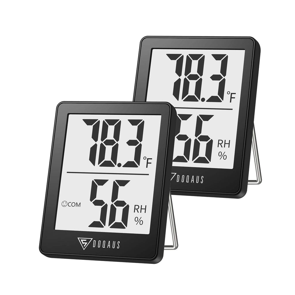  [AUSTRALIA] - DOQAUS Digital Hygrometer, 2 Pack Indoor Thermometer, Humidity Meter with 5s Fast Refresh, Temperature Humidity Monitor Meter for Baby Room, Living Room, Basement, Greenhouse, Office, Humidors Black 2 Packs