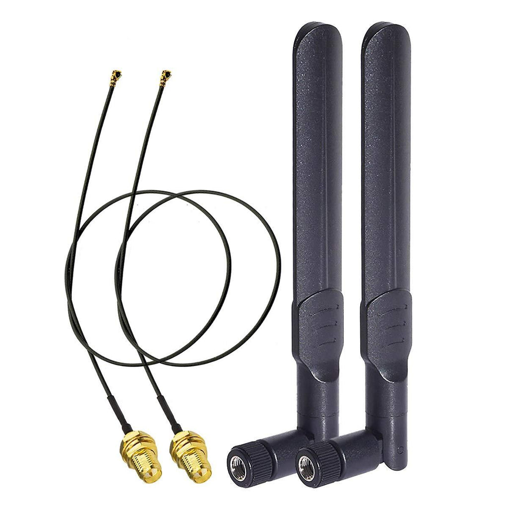 Bingfu Dual Band WiFi 2.4GHz 5GHz 5.8GHz 8dBi RP-SMA Male Antenna & 20cm 8 inch U.FL IPX IPEX MHF4 to RP-SMA Female Extension Cable 2-Pack for M.2 NGFF Intel Wireless Network Card WiFi Adapter Laptop - LeoForward Australia