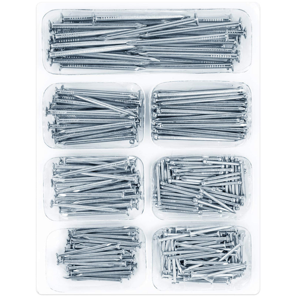  [AUSTRALIA] - 400pcs Hardware Nails Assortment Kit, Picture Hanging Nails, Galvanized Nails, Small Nails for Hanging Pictures, 7 Size Assortment for Finish Nails, Wood Nails, Wall Nails