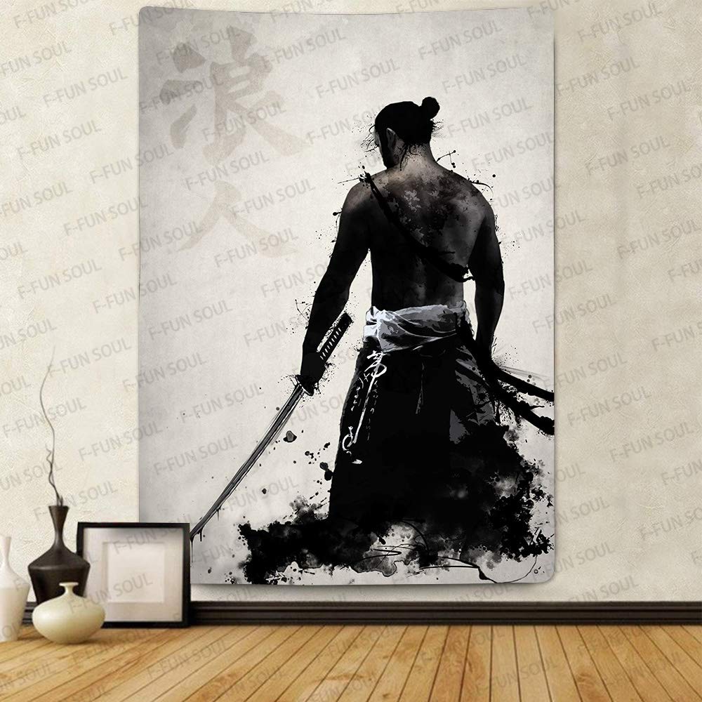  [AUSTRALIA] - Japanese Samurai Tapestery, Large 60x80inches Soft Cotton, Asian Pattern Nihontou Gray Retro Backgrounds Wall Hanging Tapestries for Living Room Bedroom Decor Party Banner GTZYFS186 60x80cotton