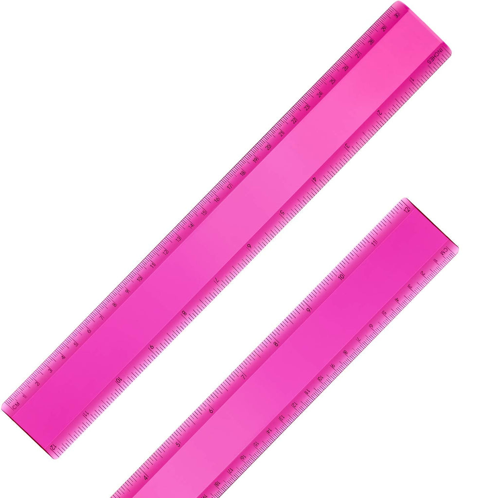  [AUSTRALIA] - 2 Pack Plastic Ruler Straight Ruler Plastic Measuring Tool for Student School Office (Rose Red, 12 Inch)