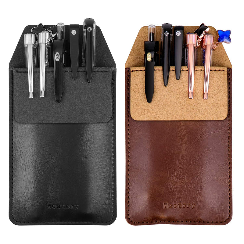  [AUSTRALIA] - Meetory 2 Pieces Leather Pen Holder, Pens Pocket Protector, Pocket Protector for Shirts, Lab Coats, Pants (Brown, Black) Black and Brown