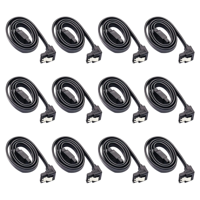  [AUSTRALIA] - DaFuRui 12-Pack 90 Degree Right Angle Cable Matters Straight SATA Cable Black III 6.0 Gbps SATA Cable Cable Pack - 16 Inches 12-Pack 90° Black