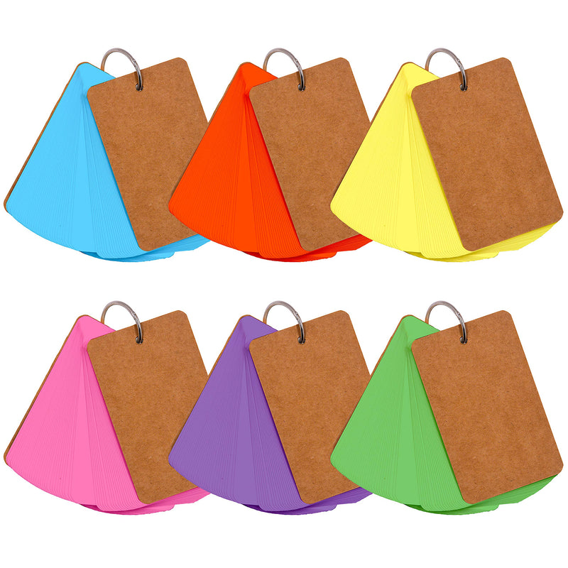  [AUSTRALIA] - 300 Pcs Rainbow Colored Blank Customizable Index Flash Study Note Card Pad Kraft Paper with Binder Ring (50 Sheets in 6 Colors per Set) Colour