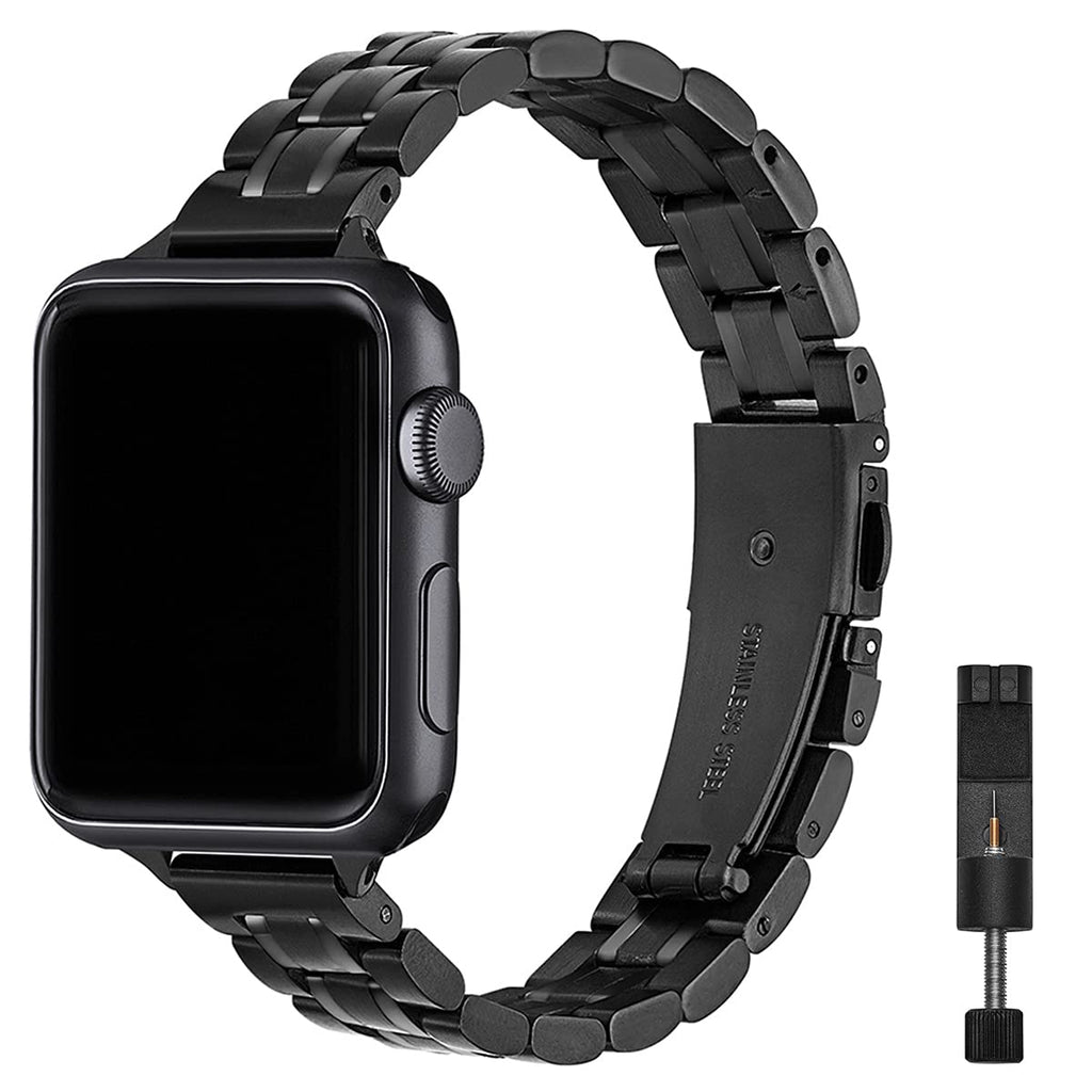  [AUSTRALIA] - STIROLL Thin Replacement Band Compatible for Apple Watch 38mm 40mm 42mm 44mm, Stainless Steel Metal Wristband Women Men for iWatch SE Series 6/5/4/3/2/1 (Black, 38mm/40mm) Black