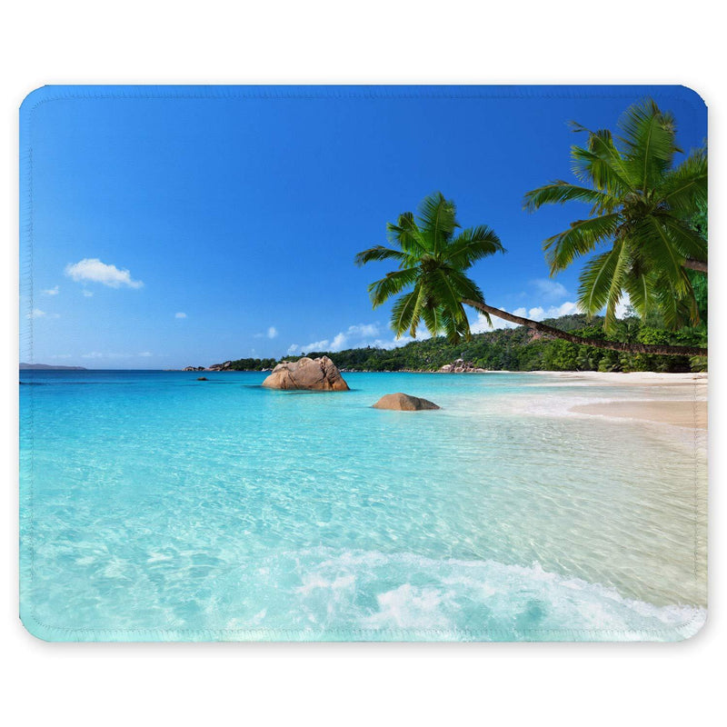  [AUSTRALIA] - Auhoahsil Mouse Pad, Square Beach Style Anti-Slip Rubber Mousepad with Durable Stitched Edges for Gaming Office Laptop Computer PC Men Women Kids, Cute Custom Pattern, Beach and Coconut Trees Design