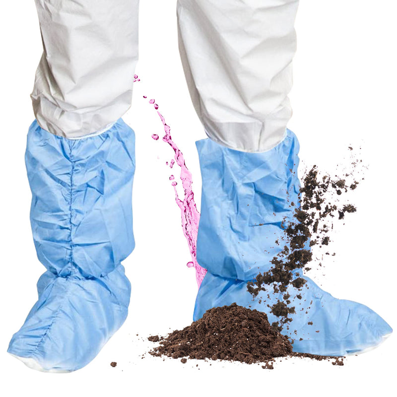  [AUSTRALIA] - Quest Traction Disposable Boot and Shoe Covers - 18" Tall Non-Slip Protectors - Water and Skid Resistant Boot Covers - Hazmat Shoe Covers - Blue, Medium, 3 Pairs