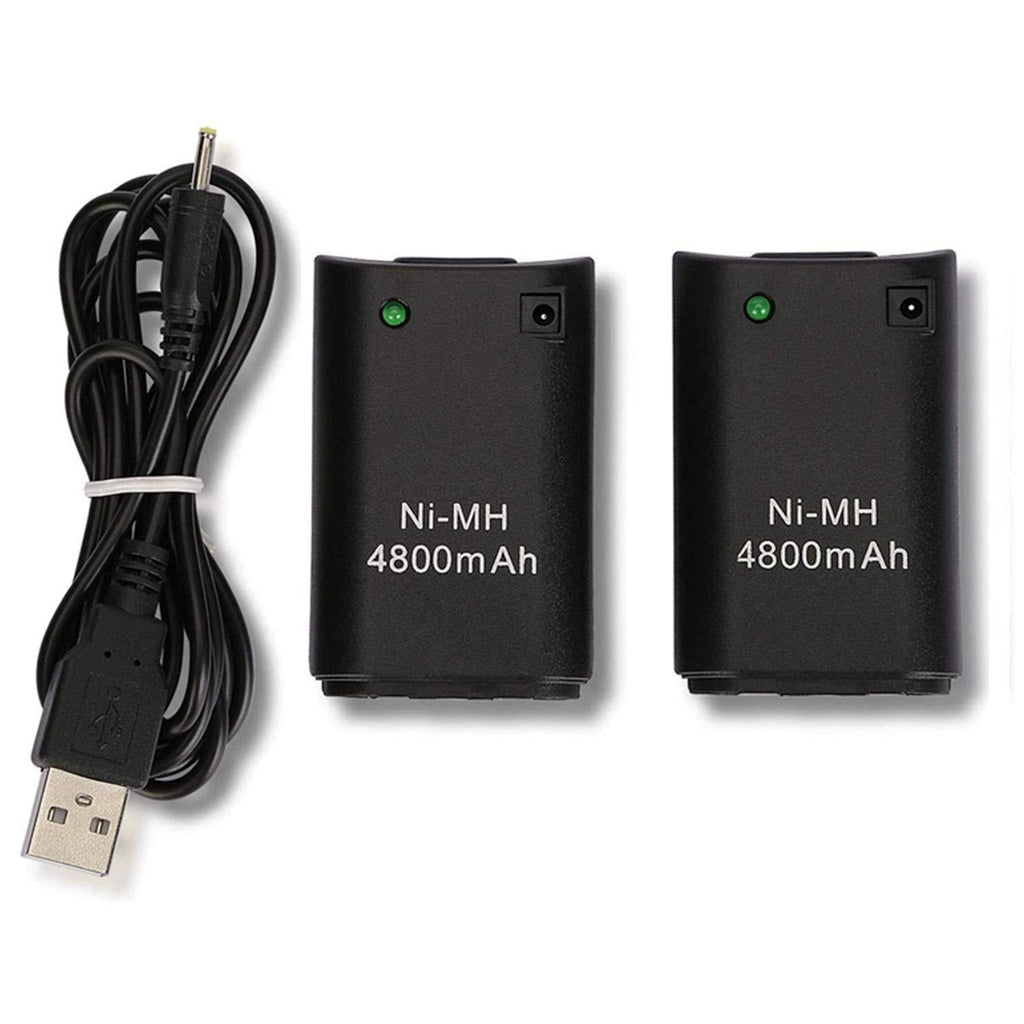  [AUSTRALIA] - CICMOD Battery Pack for Xbox 360 Remote Controller 2pcs 4800mAh Ni-MH Rechargeable Batteries USB Cable Black