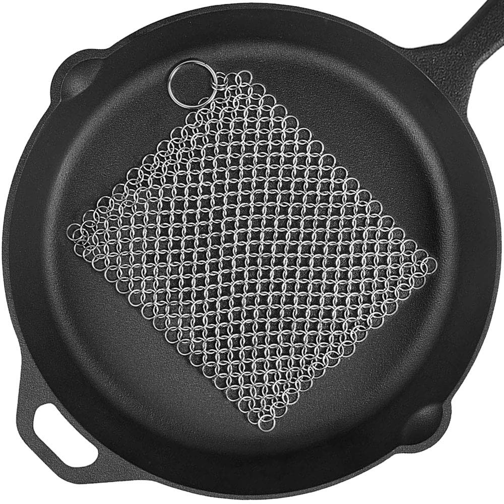 Cast Iron Cleaner 8’’x6’’ 316L Premium Stainless Steel Chain Scrubber for Cast Iron Pan Pot Dutch Ovens Skillet Grill Cleaning 8x6 in - LeoForward Australia