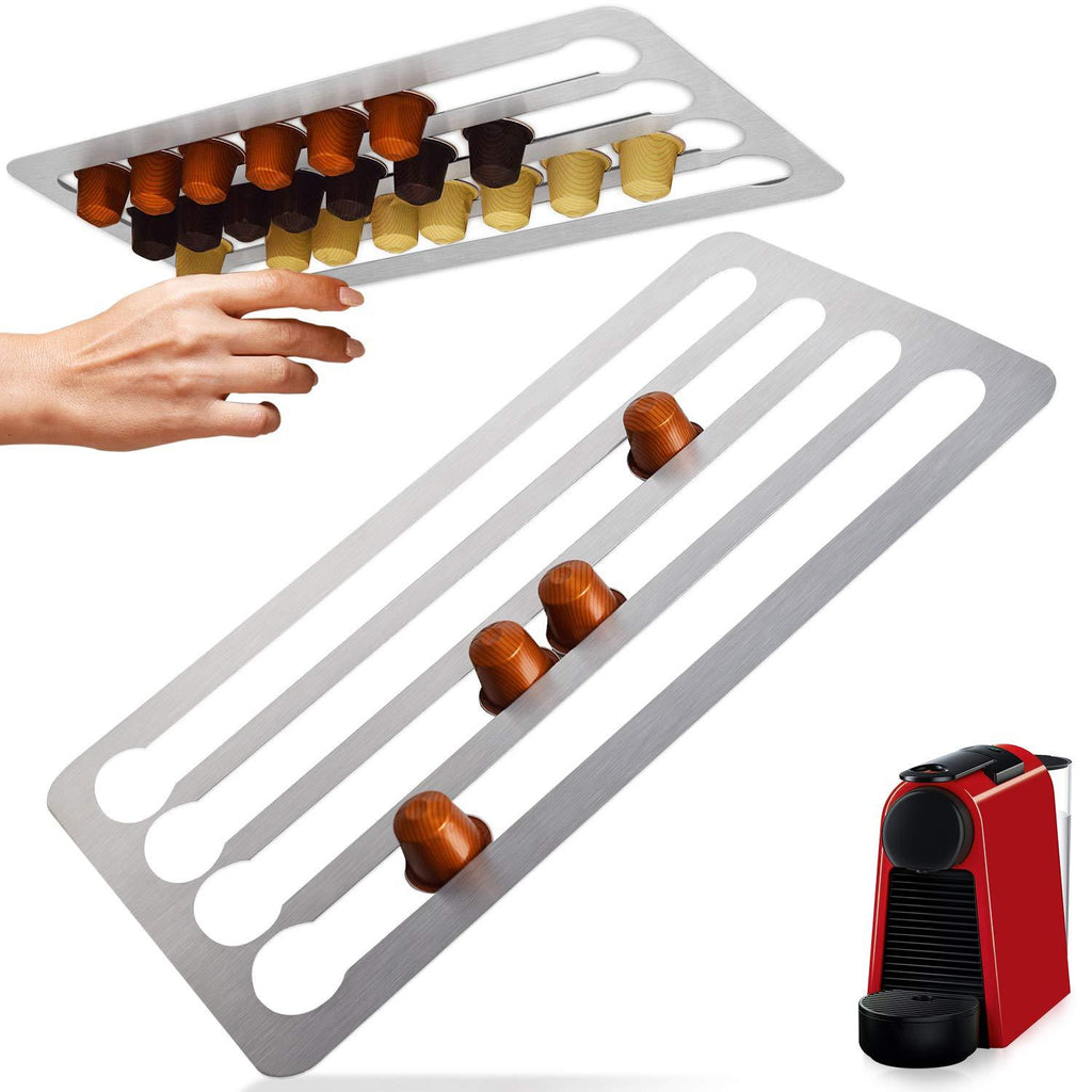  [AUSTRALIA] - Stainless Steel Capsule Holder Compatible with Nespresso Pods, Vertically or Horizontally Mounted on Walls or Under Cabinets, 16"L x 8.6"W (41cm x 22 cm) Nespresso compatible Storage Holds 44