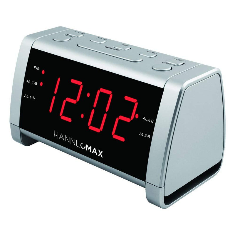 HANNLOMAX HX-138CR Alarm Clock Radio, PLL AM/FM Radio with Preset Radio, 1.4" Red LED Display, Dual Alarm (Silver) - LeoForward Australia