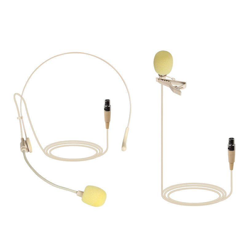  [AUSTRALIA] - Phenyx Pro Beige Color Lavalier Lapel & Headset Mic Combo with Mini XLR Jack, Hands-Free Clip-on Lapel Mic, and Flexible Wired Boom Headset, Compatible with All Phenyx Pro Wireless Mic System