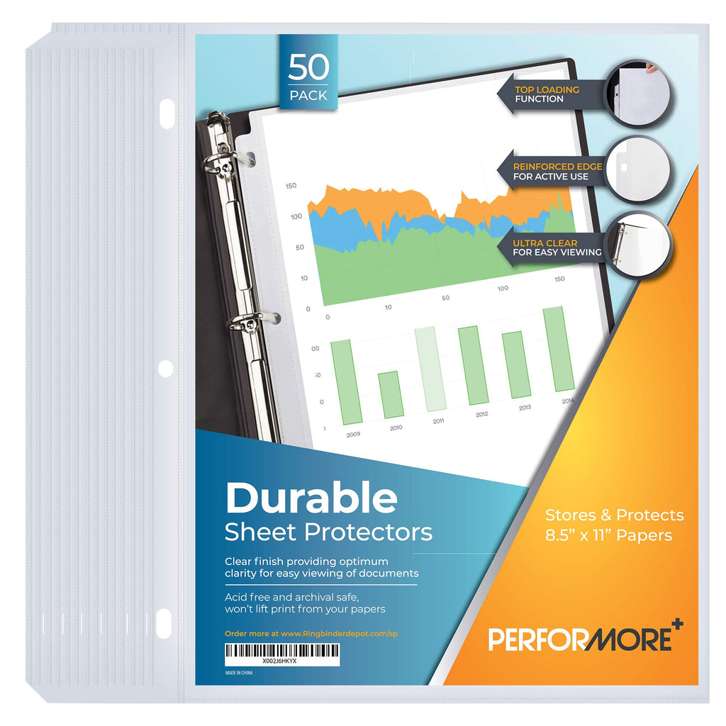  [AUSTRALIA] - 50 Sheet Protectors, Durable Clear Page Protectors 8.5 X 11 Inch for 3 Ring Binder, Plastic Sheet Sleeves, Durable Top Loading Paper Protector with Reinforced Holes, Archival Safe