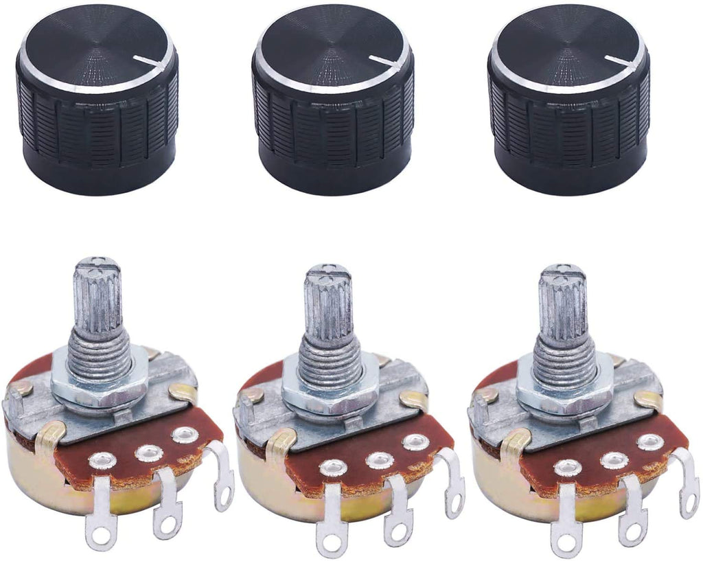 TWTADE / 3pcs 500K Ohm Potentiometer Single Turn Rotary Linear Variable Potentiometer + 3pcs Black Aluminum Alloy knob - LeoForward Australia