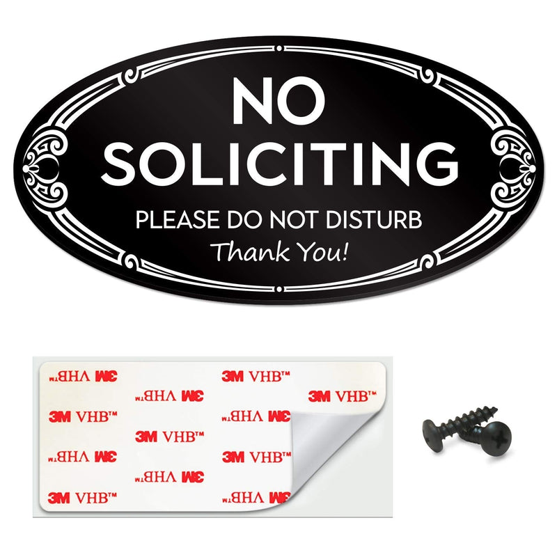  [AUSTRALIA] - SignSeries No Soliciting Sign - No Knock, Door Sign - 3" x 6" - Mounting Hardware Included, Easy Installation on Wall, Glass, or Doorbell - Heavy-Duty and Weather-Resistant (Black) Black