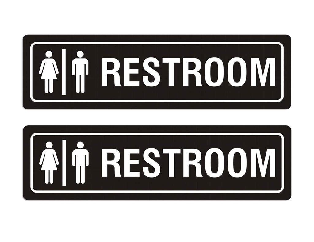  [AUSTRALIA] - Restroom Sign Unisex for Business and Home, 7" x 2" Self-Adhesive Metal for Office Bathroom Toilet Wall or Door Decor, Easy Mounting UV-Protected (2 Pack) UNISEX RESTROOM SIGNS