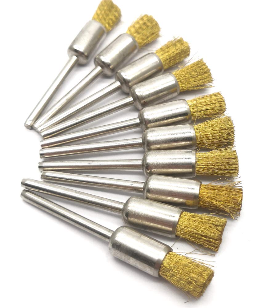  [AUSTRALIA] - NGe 10Pcs Brass Wire Brushes Set, Pen Shape Polishing Wire Brushes with 1/8" Shank, Rotary Tools Accessories Grinding Tool