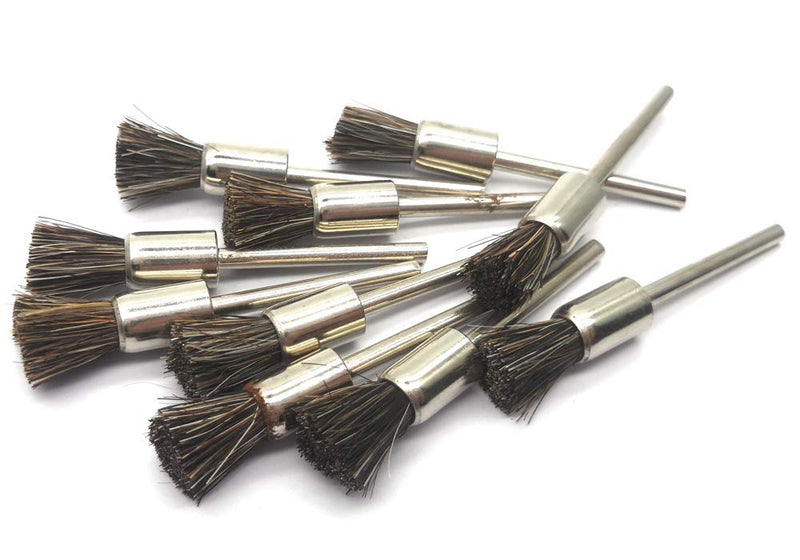  [AUSTRALIA] - NGe 10Pcs 7.5mm Brass Horsehair Polishing Brushes Set, Pen Shape Polishing Wire Brushes with 1/8" Shank, Rotary Tools Accessories Grinding Tool