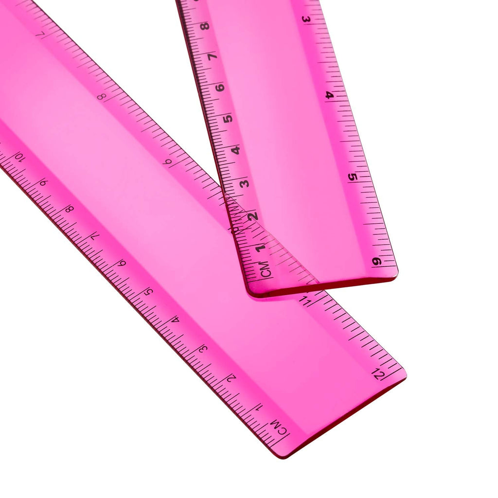  [AUSTRALIA] - Plastic Ruler Straight Ruler Plastic Measuring Tool 12 Inches and 6 Inches, 2 Pieces (Rose Red)