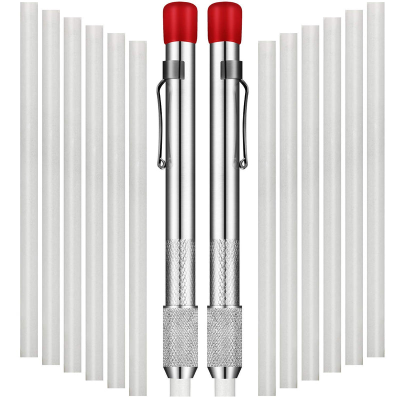  [AUSTRALIA] - 2 Pieces Soapstone Holders Round Soapstone Marker Soapstone Pen with 12 Pieces Refills for Welding Tools and Markers Removable Markings on Steel, Aluminum, and Cast