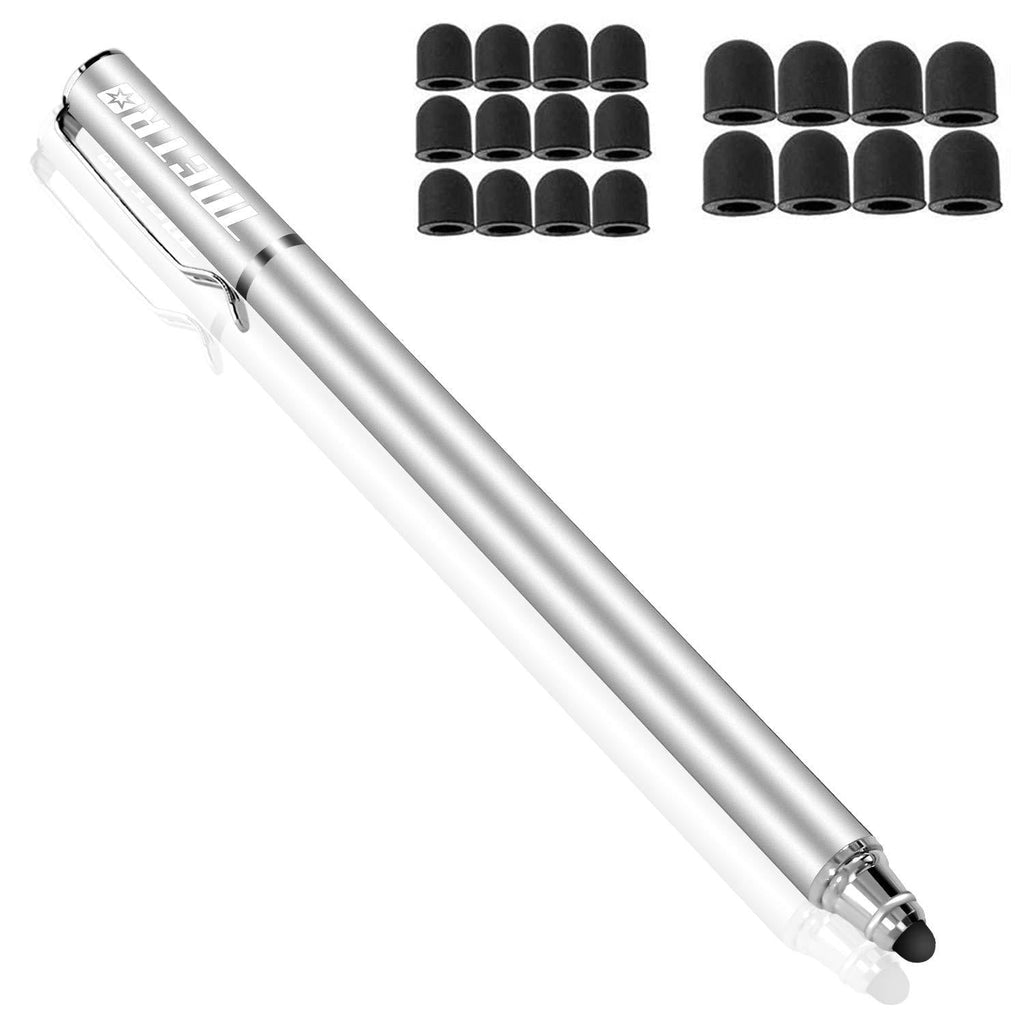 METRO Capacitive Stylus Pens, Rubber Tips 2-in-1 Series, High Sensitivity & Precision styli Pens for Touch Screens Devices (Silver) Silver - LeoForward Australia