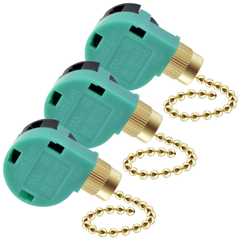  [AUSTRALIA] - Topbuti 3 Pack Ceiling Fan Switch 3 Speed 4 Wire Zing Ear ZE-268S6 Fan Pull Chain Switch Replacement Speed Control for Ceiling Fan Light, Wall Lamps, Cabinet Light (Brass Color) Brass