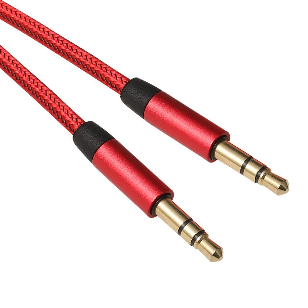 Teyssor AUX Cable 3FT 3.5mm Male to Male Nylon Braided Stereo Auxiliary Audio Cord Compatible with Car,Home Stereos,Speaker,iPhone iPod iPad,Headphones,Sony Beats,Echo Dot,Red Red - LeoForward Australia