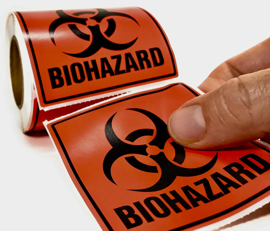 Biohazard 3" x 3" Perforated Labels / Stickers 250 Count Roll. Fluorescent Red-Orange Hazmat Warning Safety Decal - LeoForward Australia