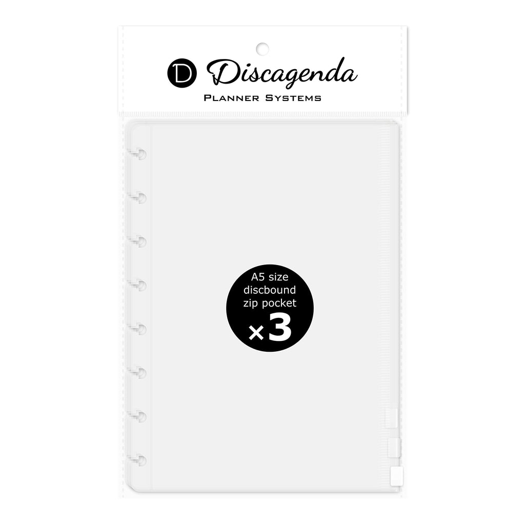  [AUSTRALIA] - Discagenda Clear Zip Pocket [2nd Edition] A5 (5.8x8.3in), 3 Pack for Discbound Planner Personal Organizer Zip Pocket [2nd Edition] A5 (5.8x8.3in)