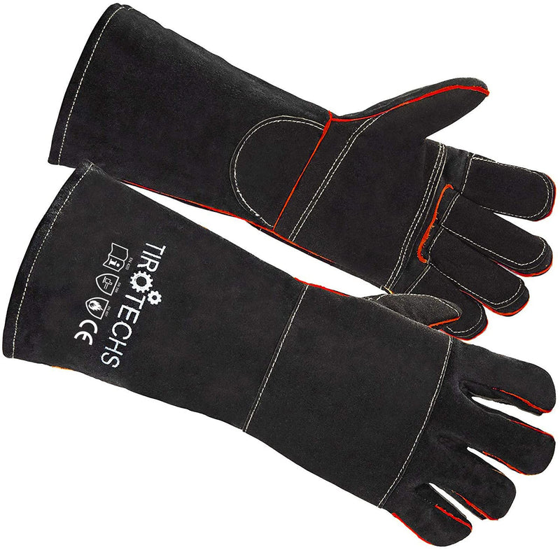  [AUSTRALIA] - TIROTECHS Animal Handling Gloves - Pet Handle -Dog Bite Gloves for Grooming - Leather Welding Gloves /Kevlar /Bite Proof Red