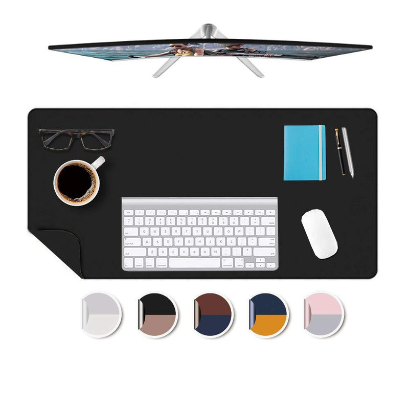 Small Multi-Use PU Leather Desk Mat Office Work Desk Cover Protector Pad Wipeable Easy Clean Writing Laptop Computer Desktop Mat Protective Mousepad Under Keyboard Pad Organizer 14x30 in Black Smoky Black+smoky Black 14 x 30 inch - LeoForward Australia